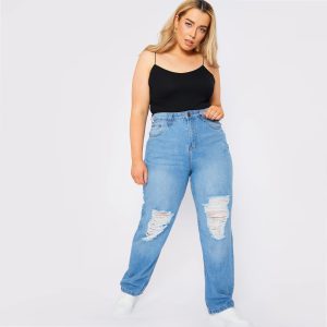 High Waisted Light Blue Distressed Jeans