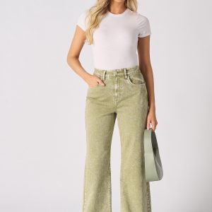 High Waisted Olive Green Wide Leg Jeans