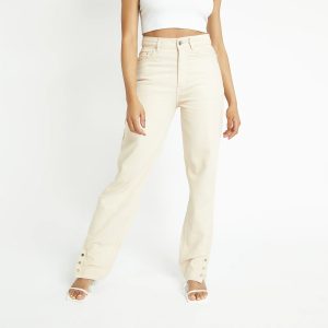 High Waisted Cream Wide Leg Jeans