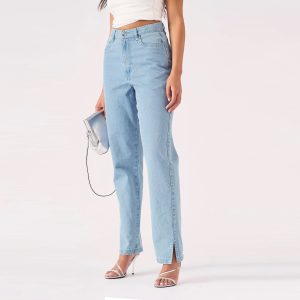 High Waisted Light Blue Straight Leg Jeans
