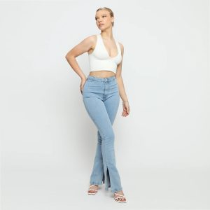 Casual high waisted light blue flared jeans